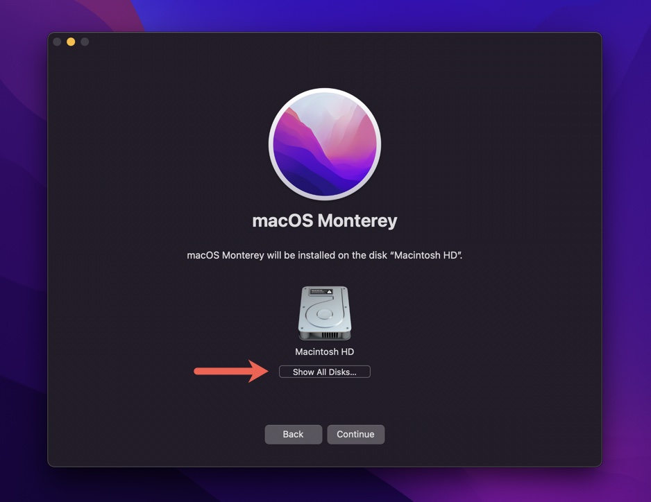 install macos monterey show all disks