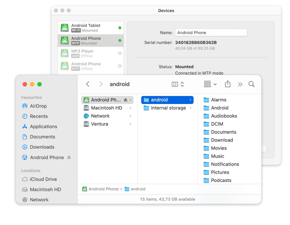 MacDroid transfers videos from Android to Mac