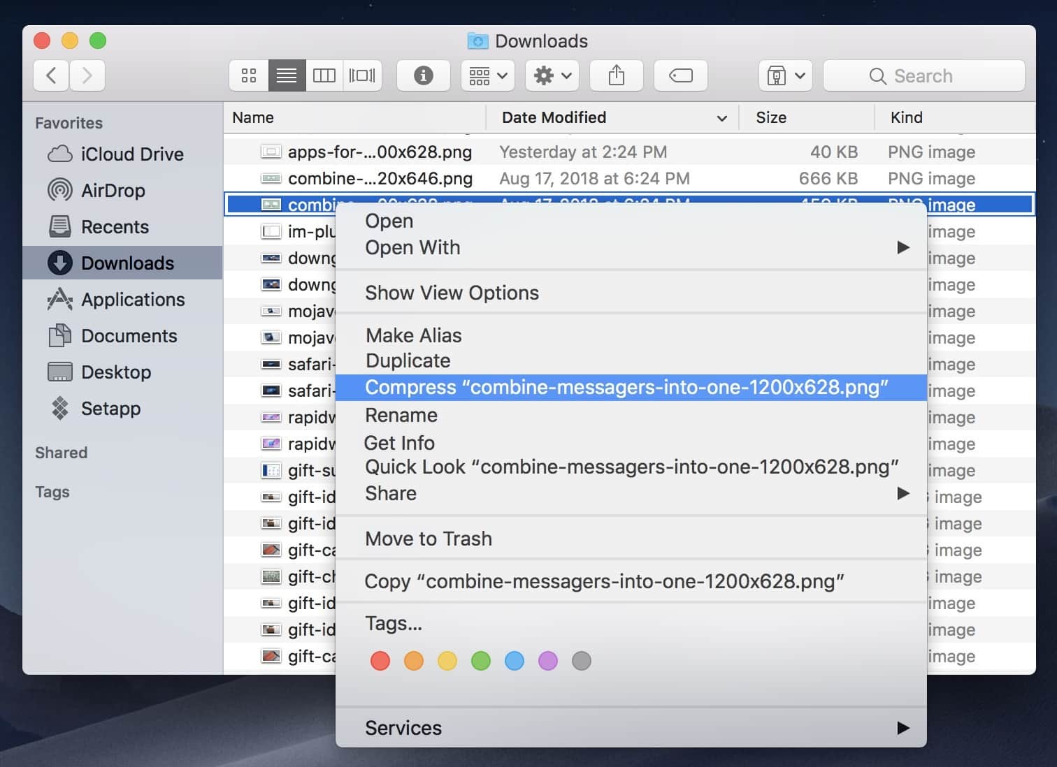 Zip files in Mac Finder