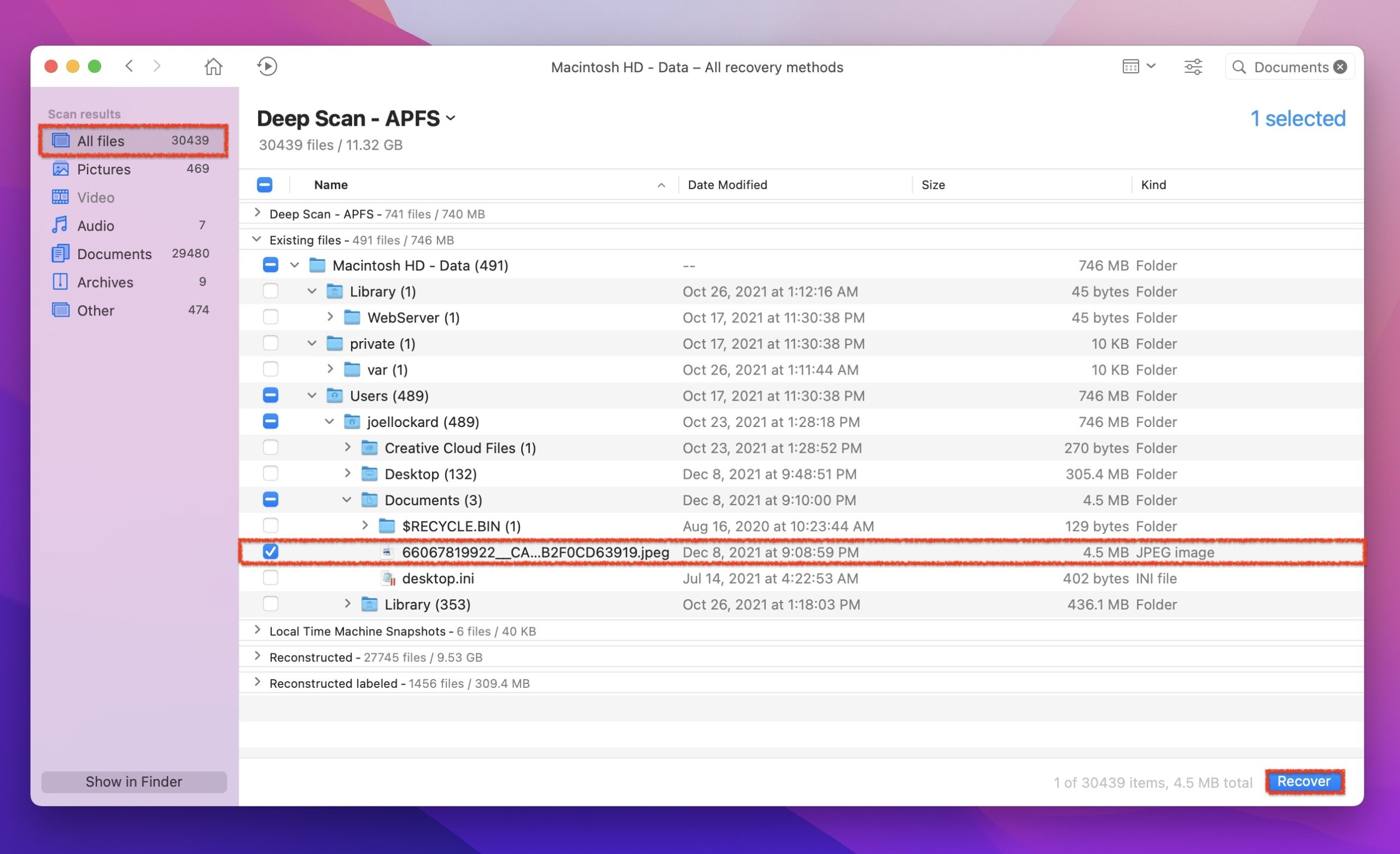 recovering files in disk drill