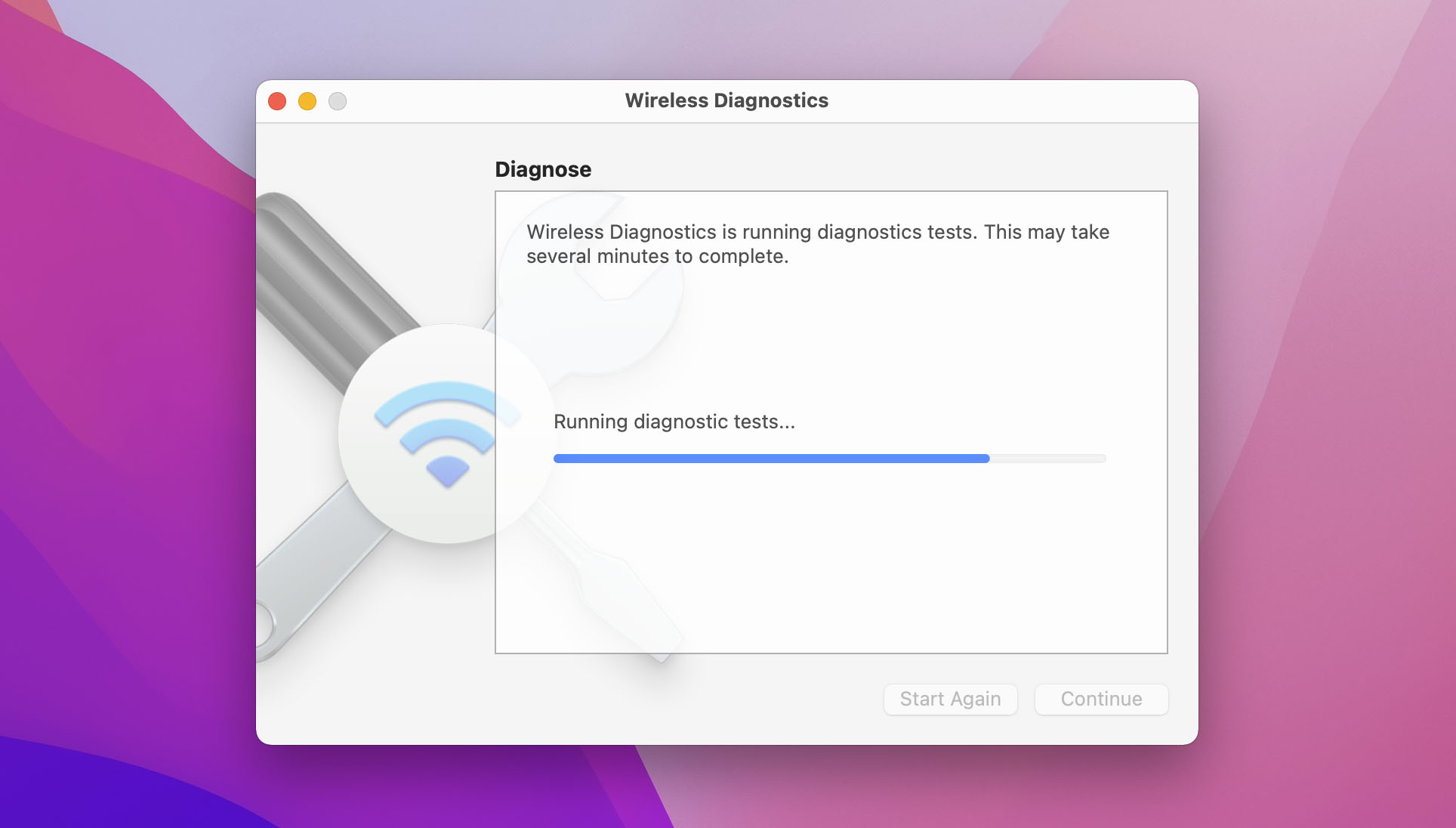Wait until Wireless Diagnostics finishes running all tests