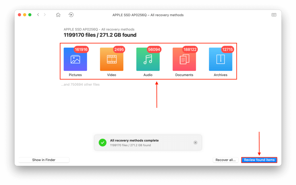 disk drill window showing scan results