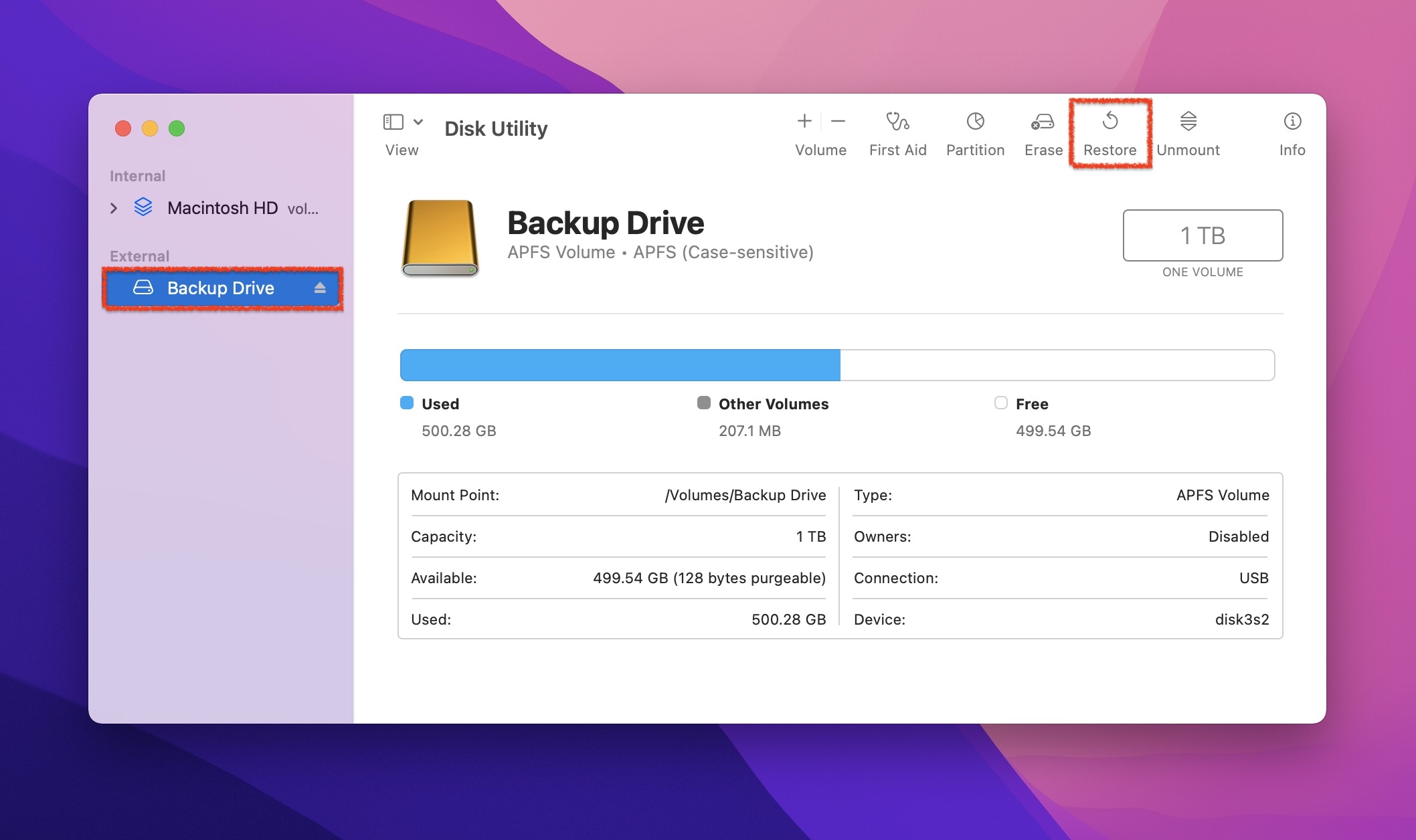 selecting backup drive