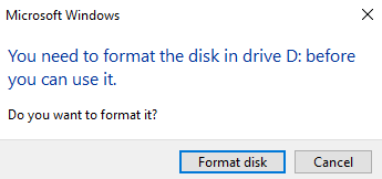 Format disk dialogue box