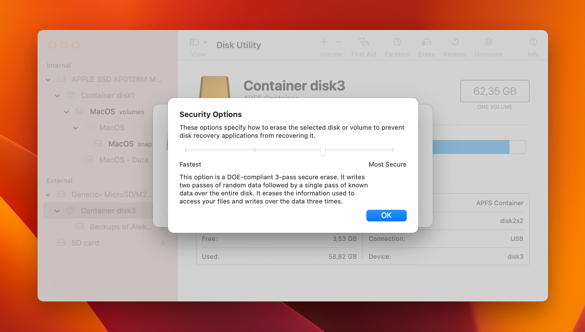 Formatting security options on Mac