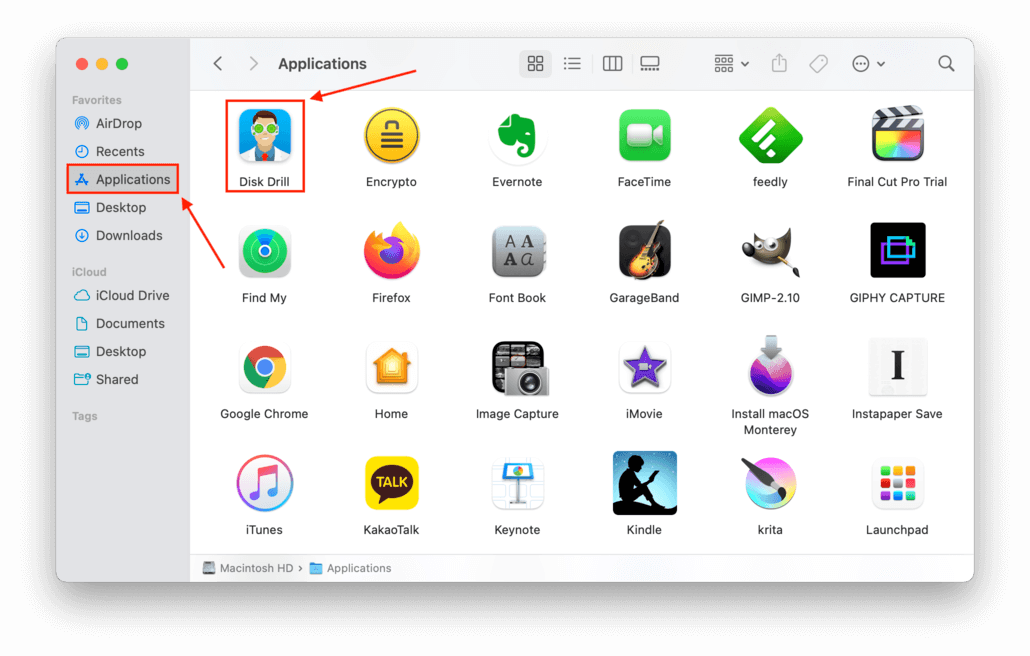 Disk Drill icon in the Finder Applications folder
