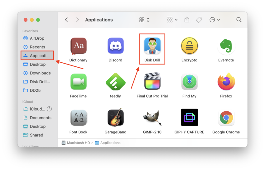 Disk Drill icon in Finder Applications folder