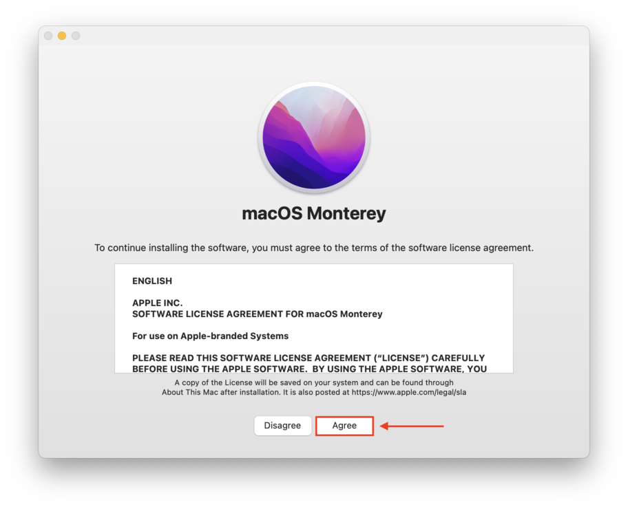 macOS Monterey installer license agreement