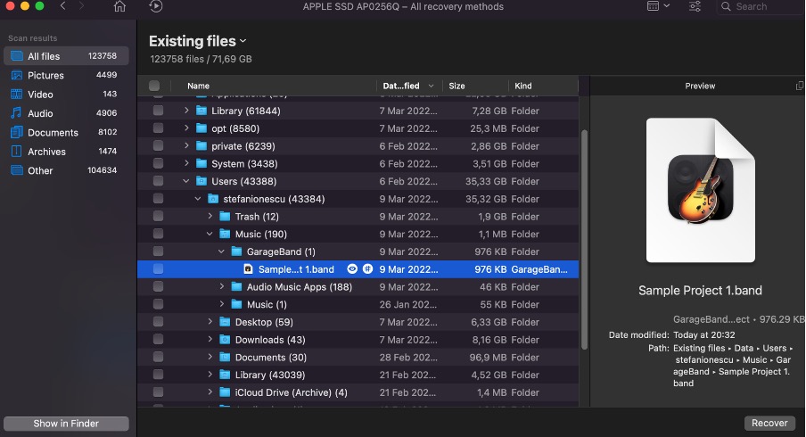 recover garageband project with disk drill