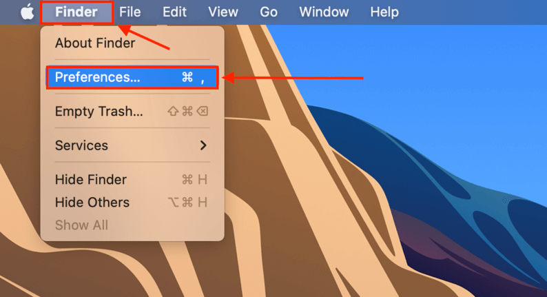 Finder button on the Apple menu bar