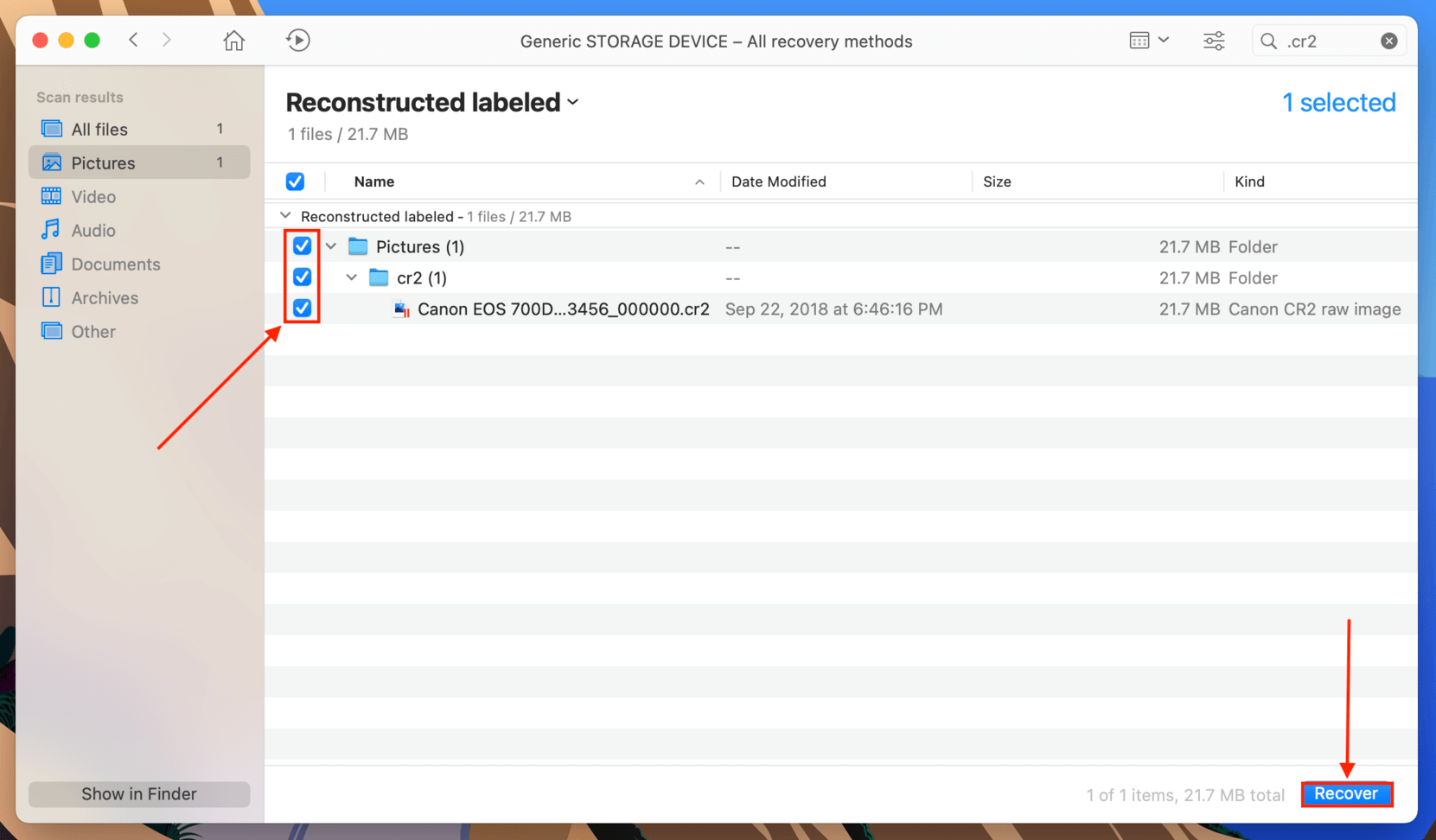 Disk Drill file selection checkboxes