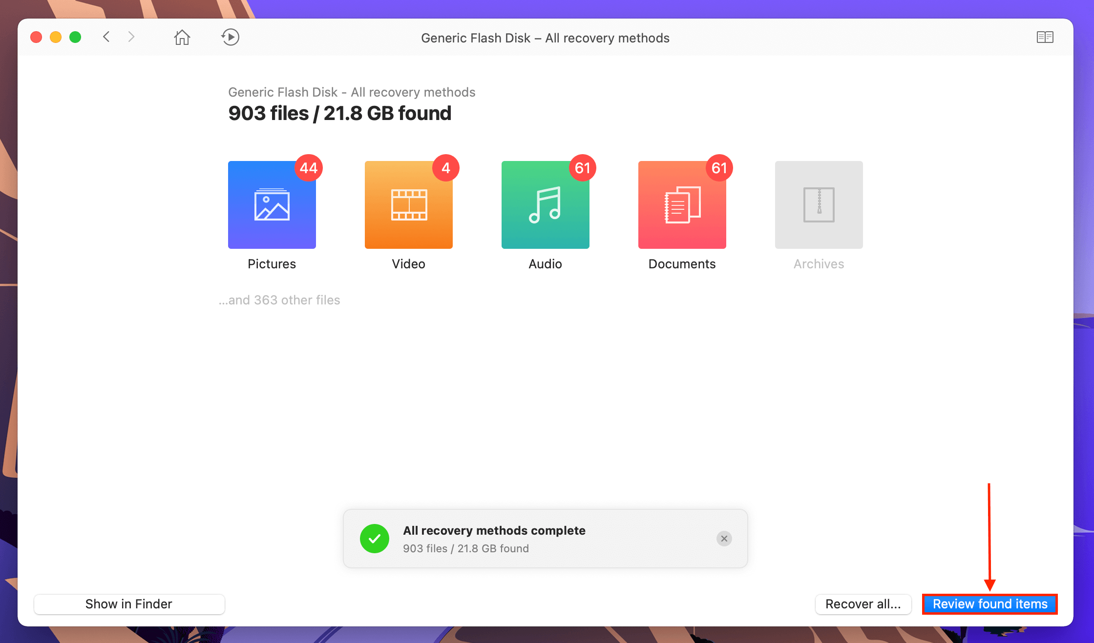 Disk Drill scanning window