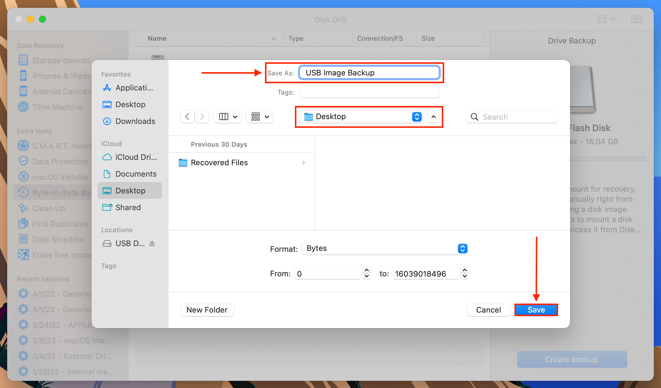 Disk Drill image backup save dialogue