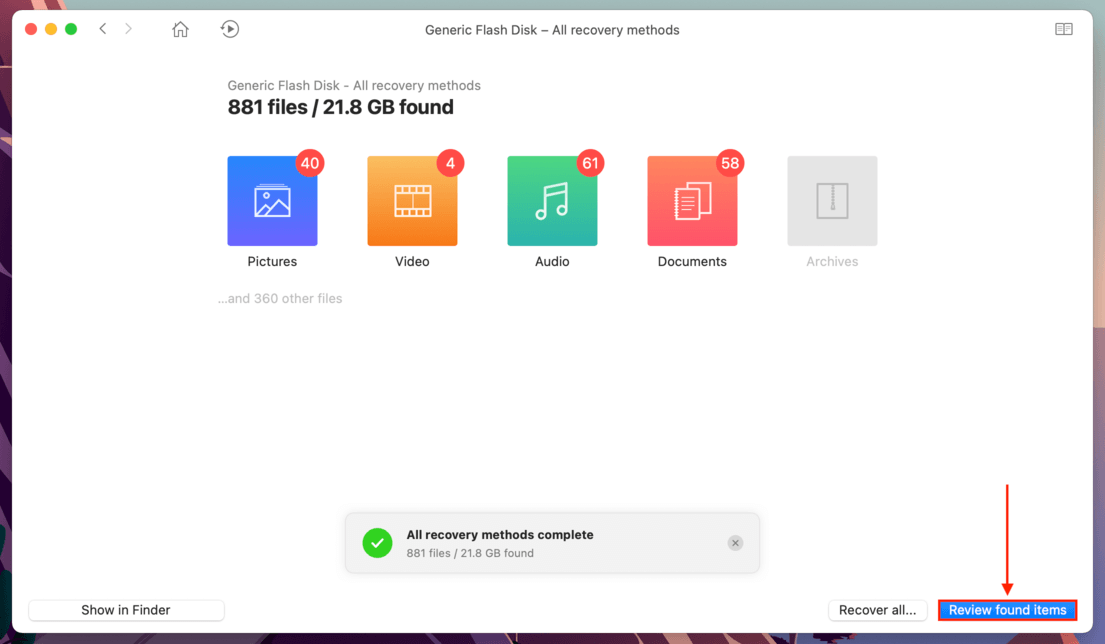 Disk Drill scanning process screen