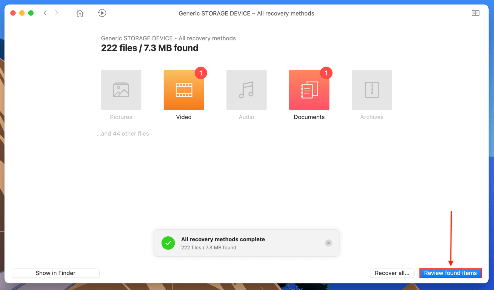 Disk Drill scanning screen