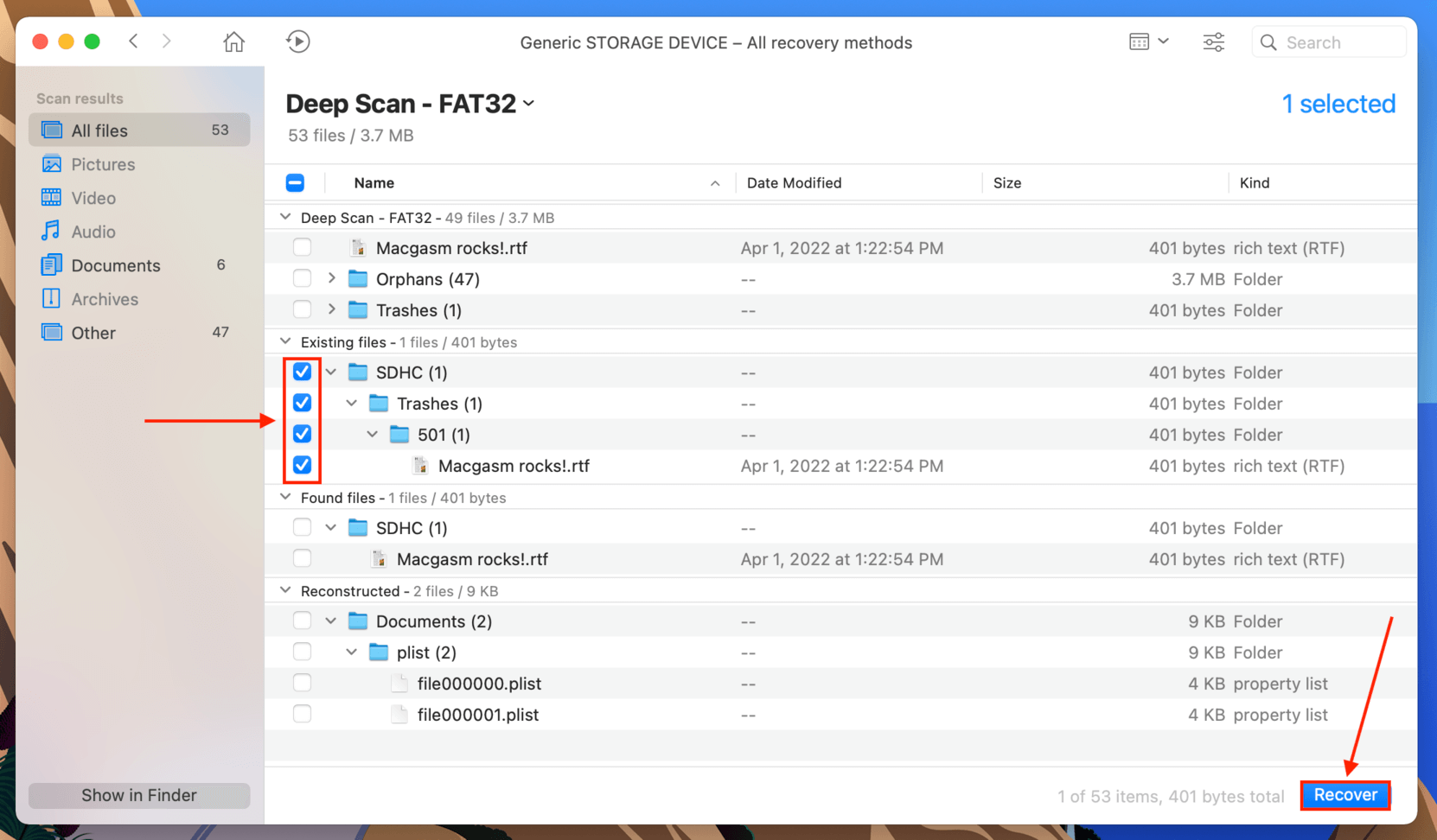 Disk Drill file selection boxes