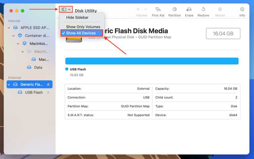Disk Utility View button