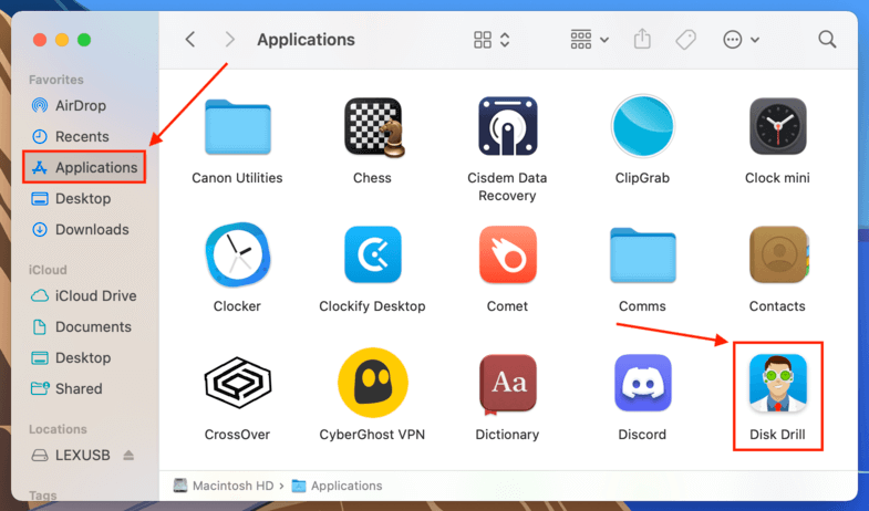 Disk Drill icon in the Finder Applications folder
