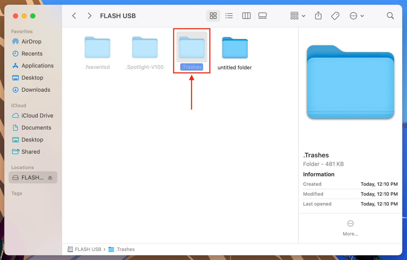Hidden Trashes folder in USB root folder