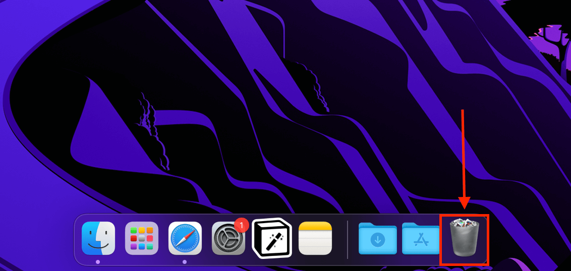 Trash icon in the dock