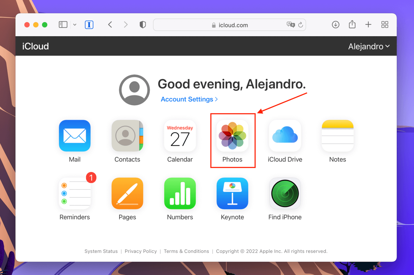 Photos app in the iCloud website