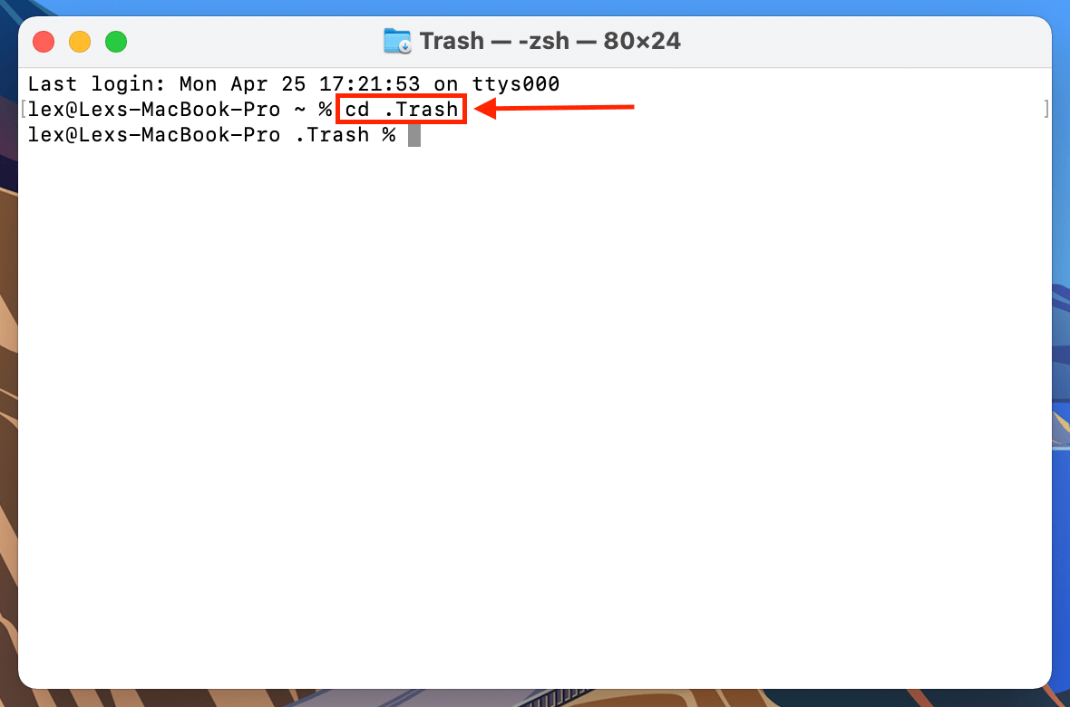 Trash folder in the Terminal app