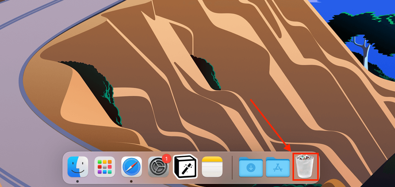 Trash icon in the dock