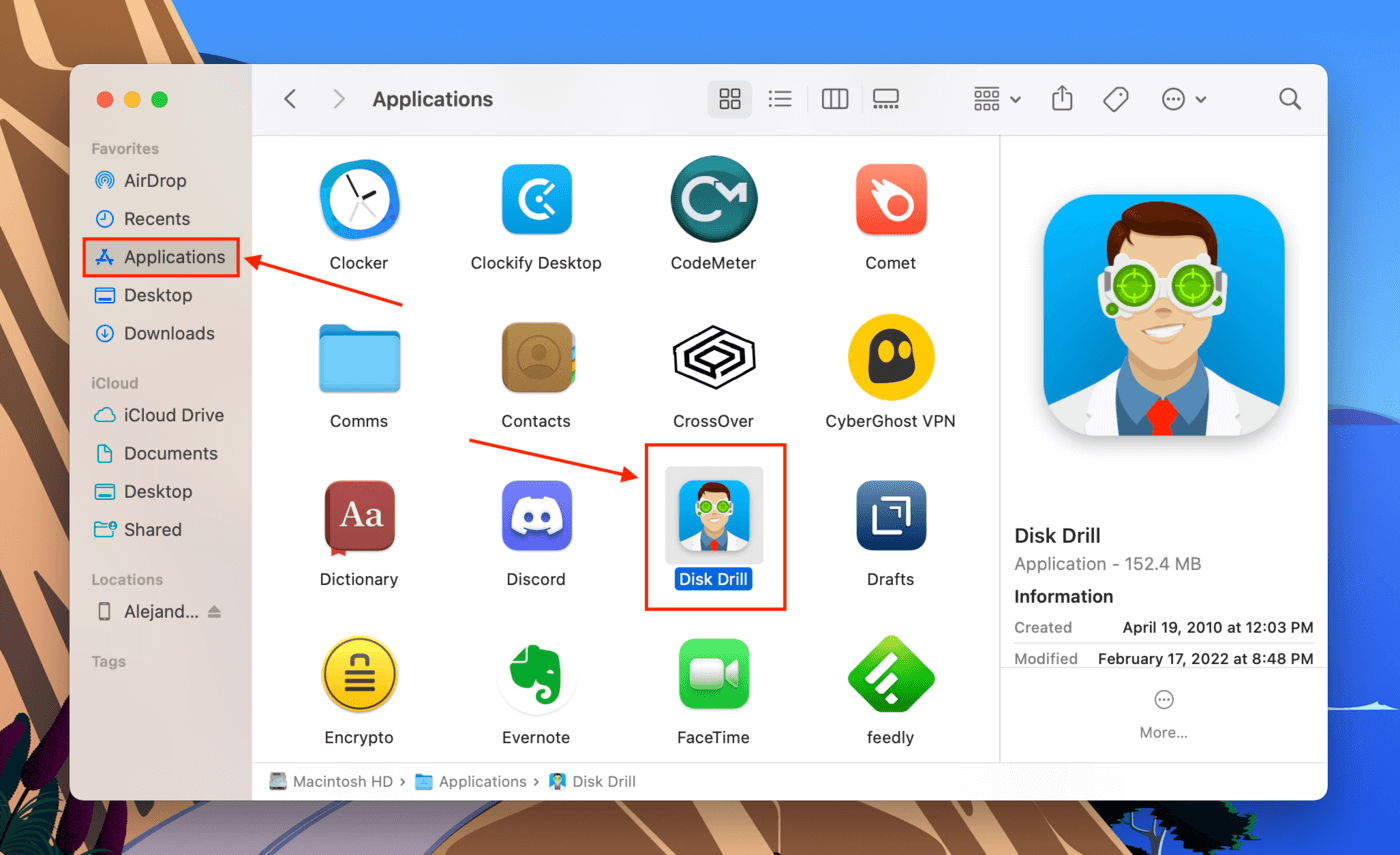 DIsk Drill icon in the Finder Applications folder