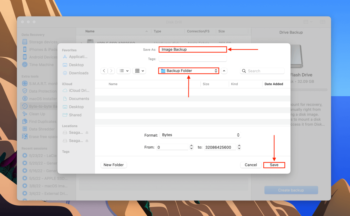 Disk Drill Byte-to-byte backup save dialogue