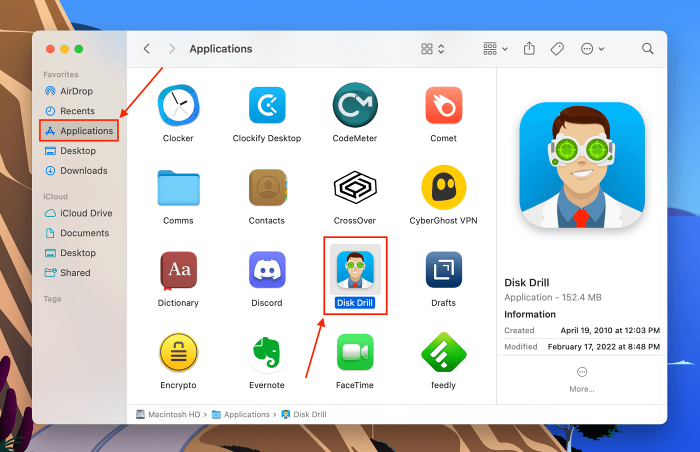Disk Drill icon in the Finder Applications folder