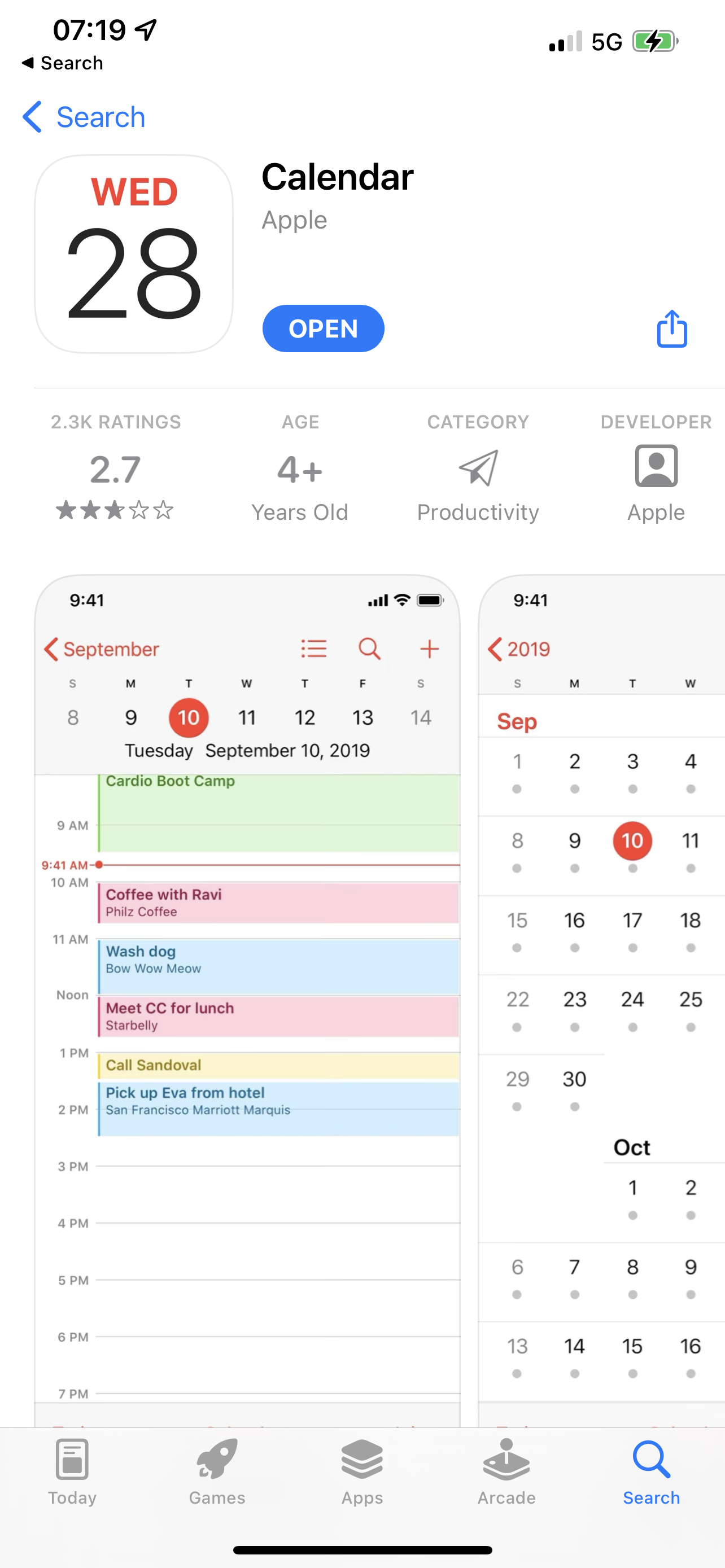calendar in app store