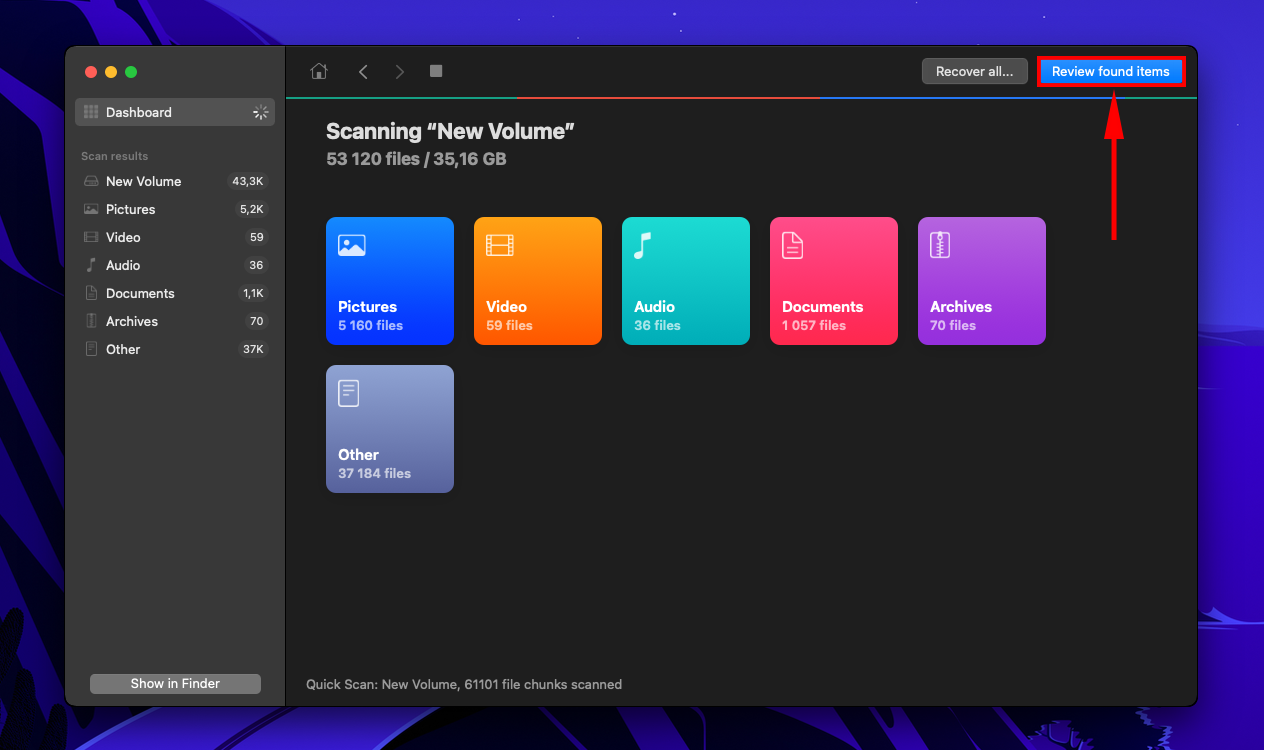 Disk Drill scanning screen