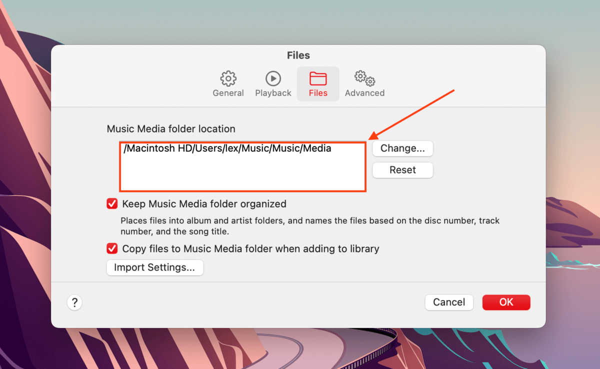 iTunes and Music app Media folder path