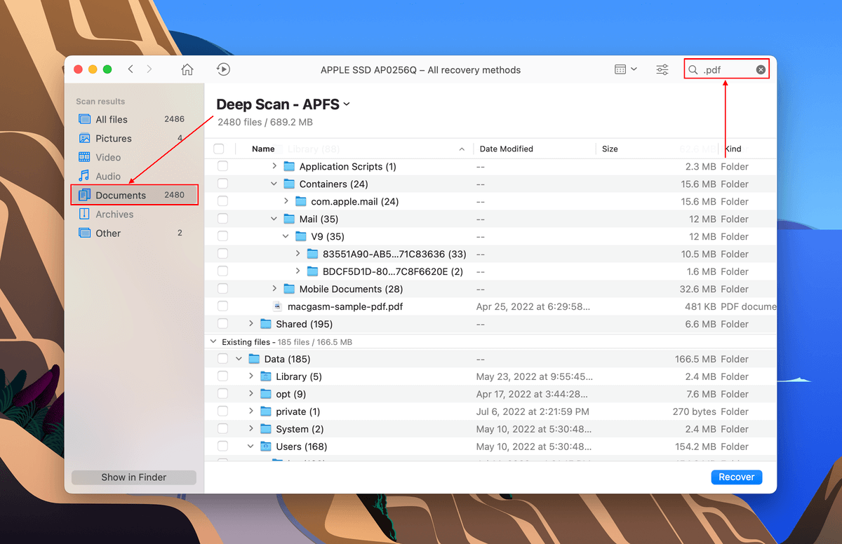 Disk Drill scan results window