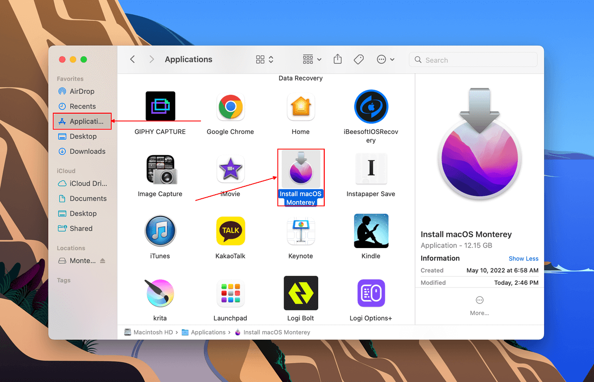 MacOS Monterey installer in Finder