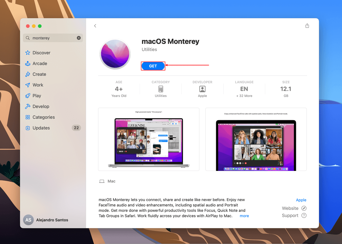 MacOS Monterey in App Store