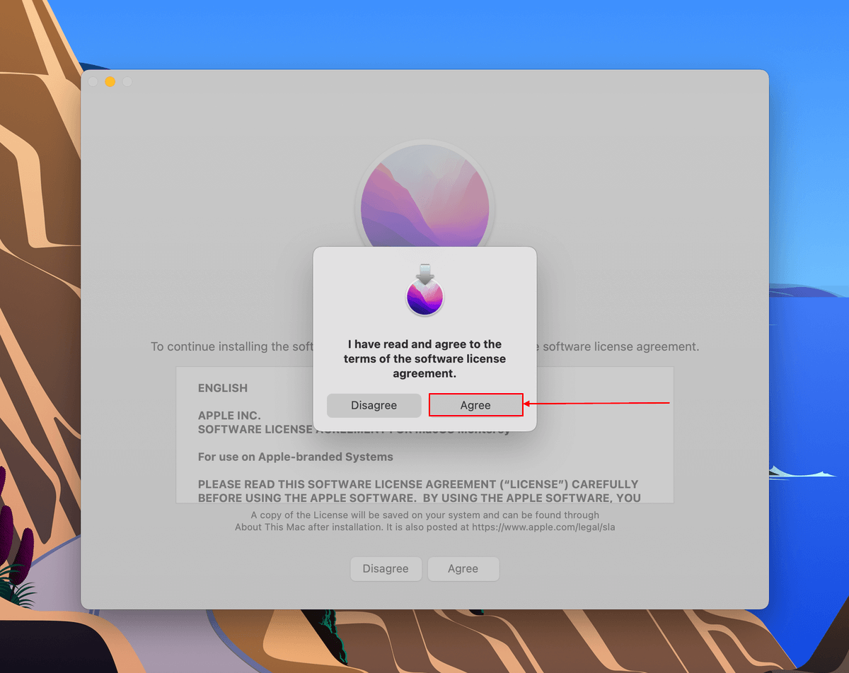 Agree button in MacOS installation window