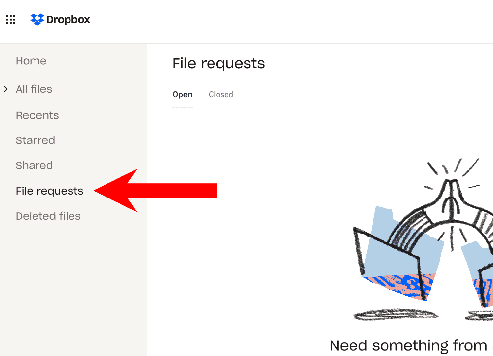 Dropbox request files
