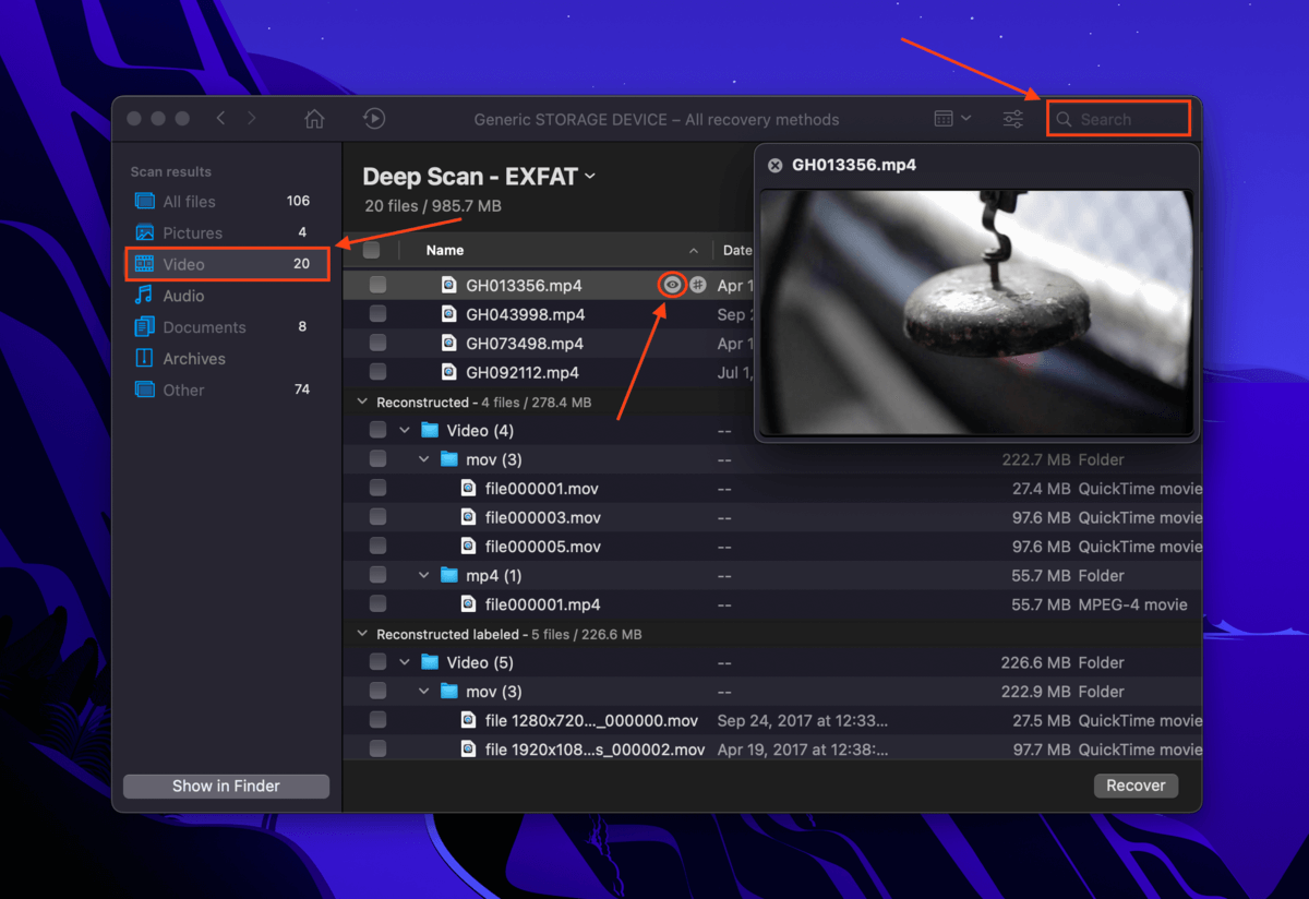 Preview window in Disk Drill