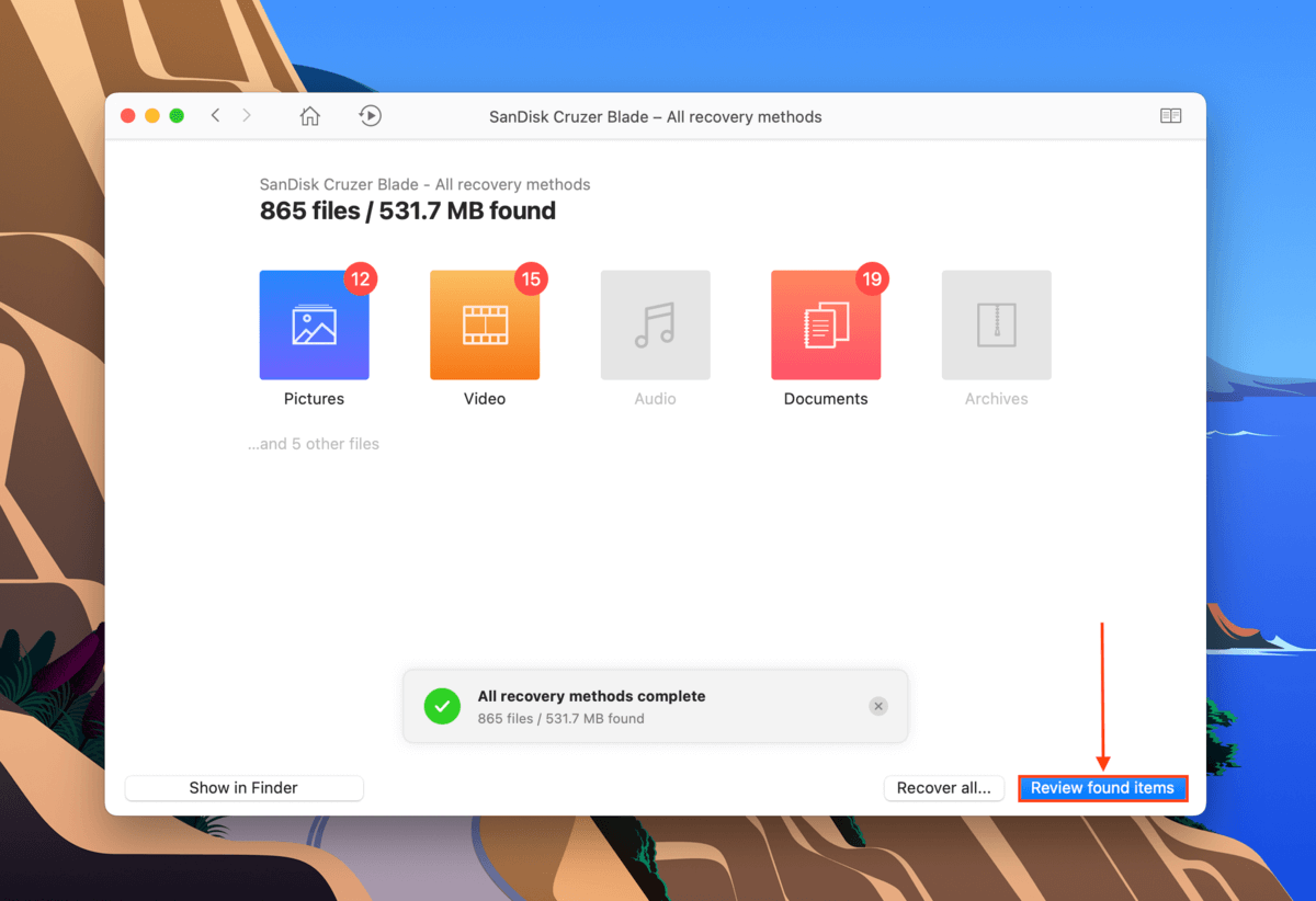 scan results in disk drill