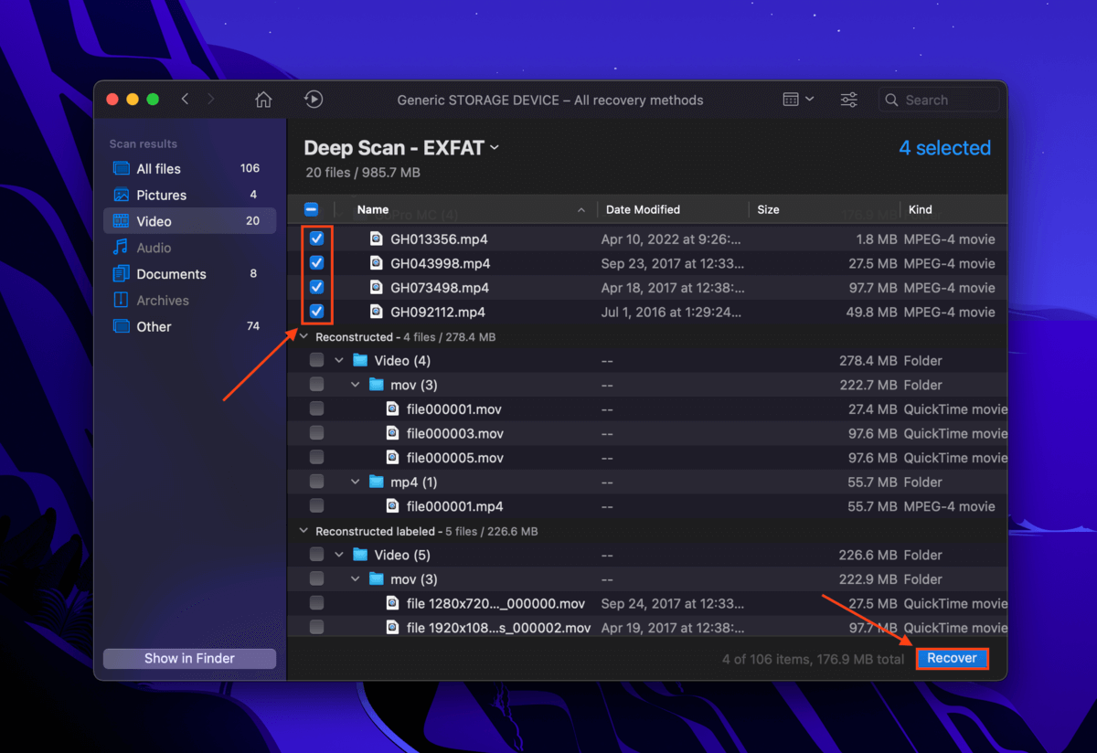 file selection window in Disk Drill