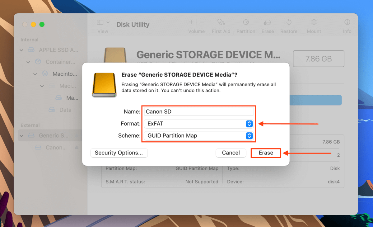 Erase dialog in Disk Utility