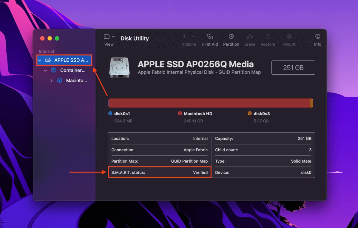 SMART status in Disk Utility