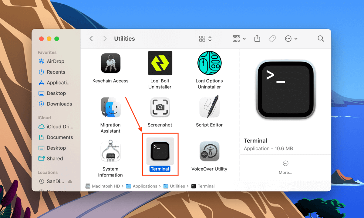 Terminal app in Finder