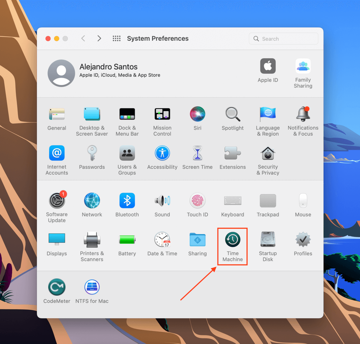Time machine icon in System Preferences window