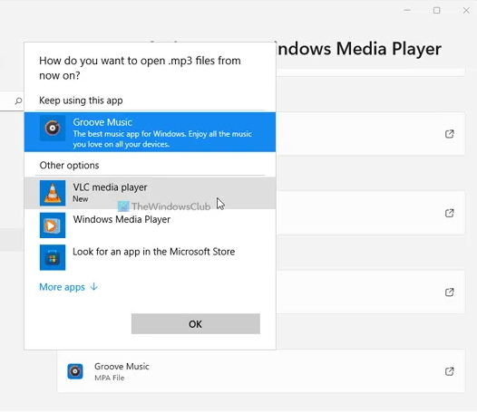 Select a new default video player that you prefer using