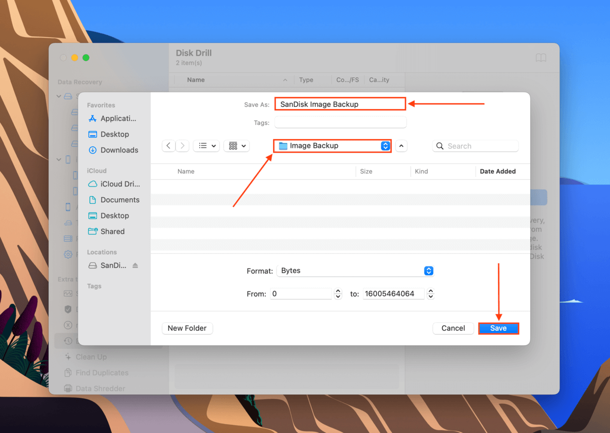 byte backup dialog in Disk Drill