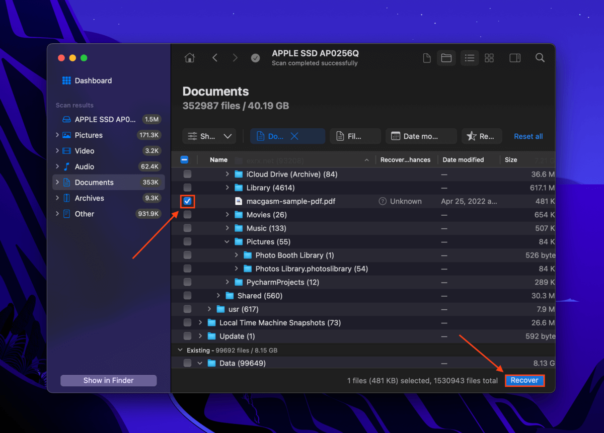 Disk Drill file selection boxes