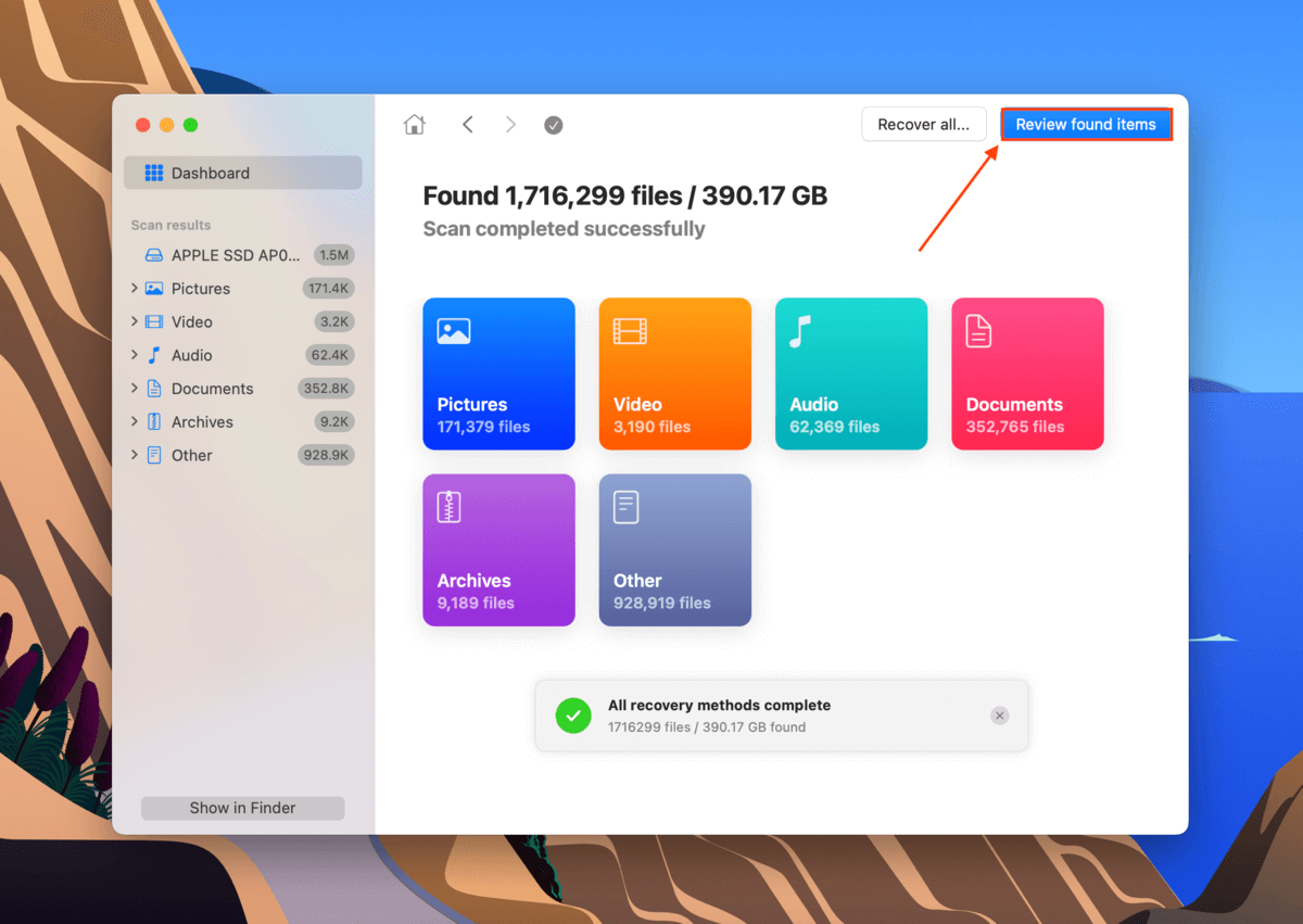 scan results in disk drill