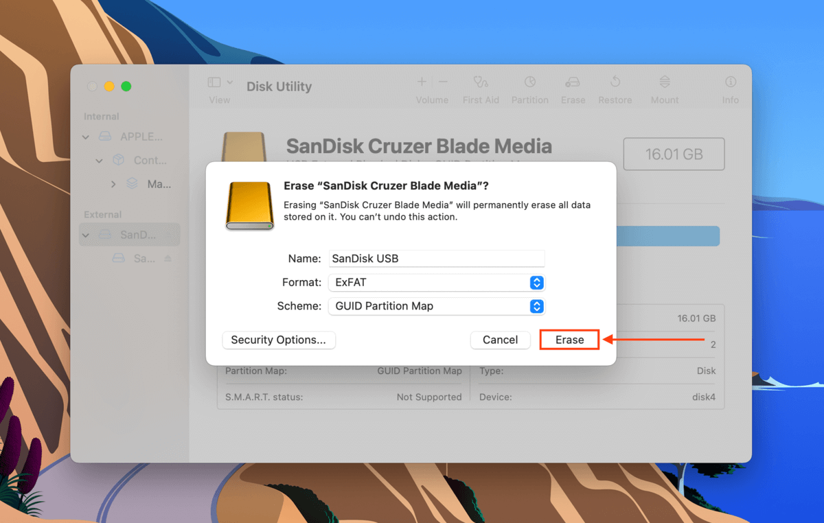 Erase dialog in Disk Utility